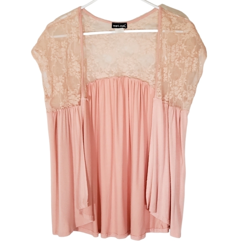 1240 * Wet Seal Lace Open Cardigan Pink Size L Vintage 80s Made in USA